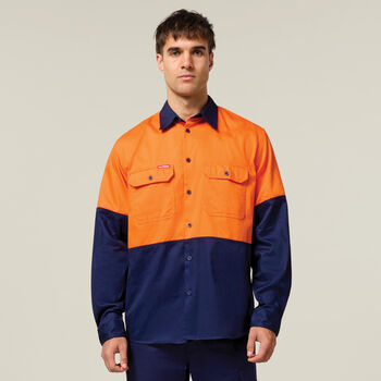 Core Hi-Vis Long Sleeve Heavyweight Cotton Drill Shirt