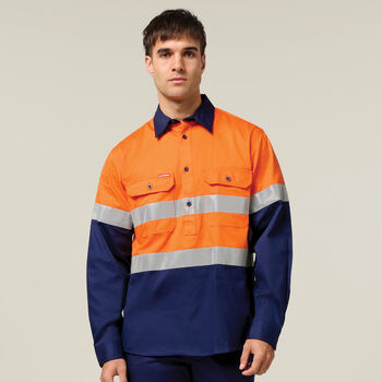 Core Hi-Vis Long Sleeve Heavyweight Closed Front Taped Shirt