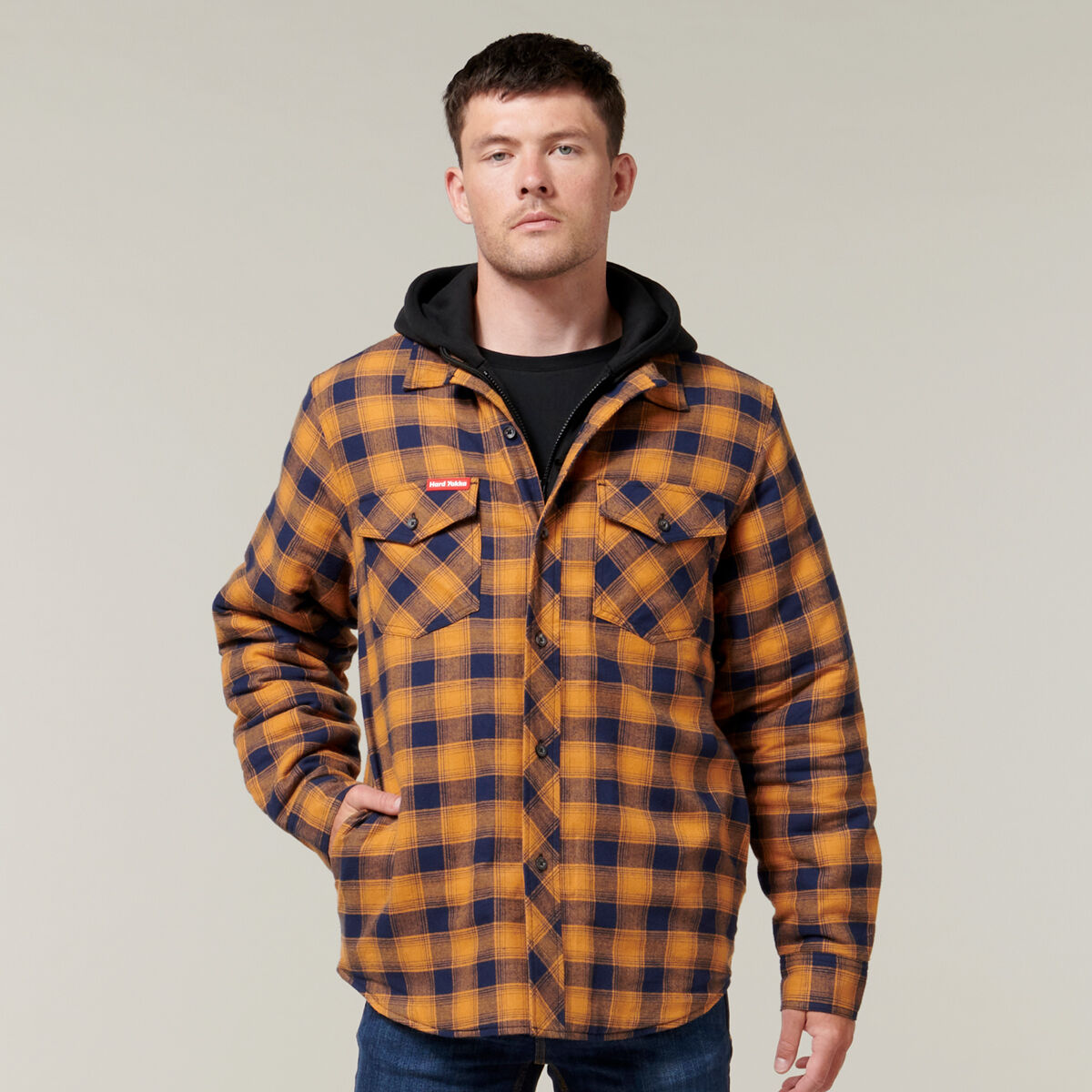 Yellow flannel sale with hood