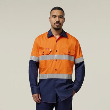 Koolgear Hi-Visibility Two Tone Cotton Twill Ventilated Shirt With Tape Long Sleeve