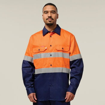 Hi-Vis 2 Tone Long Sleeve Taped Cotton Drill Shirt