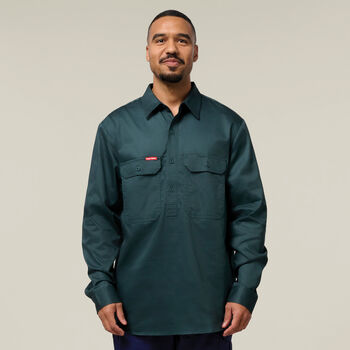 Long Sleeve Closed Front Cotton Drill Work Shirt